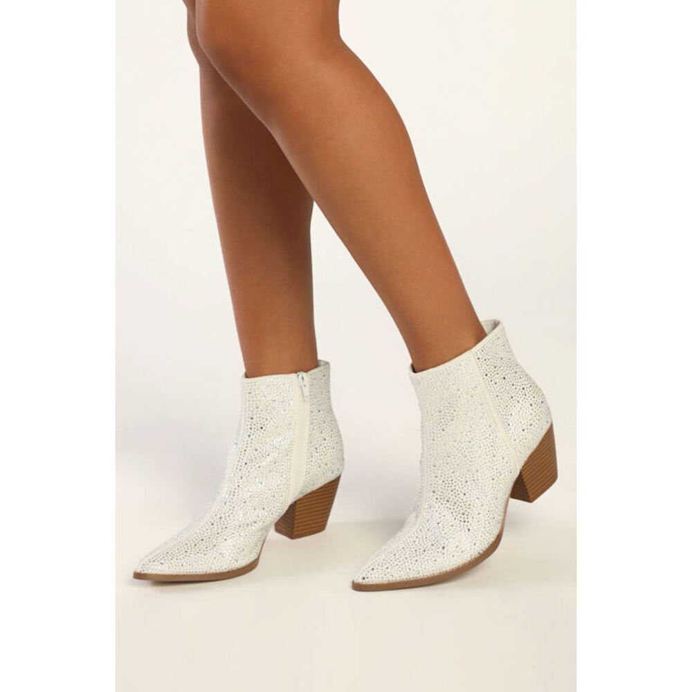 Lulus x Matisse Spirit Silver Rhinestone Pointed Toe Ankle Booties - Size 8